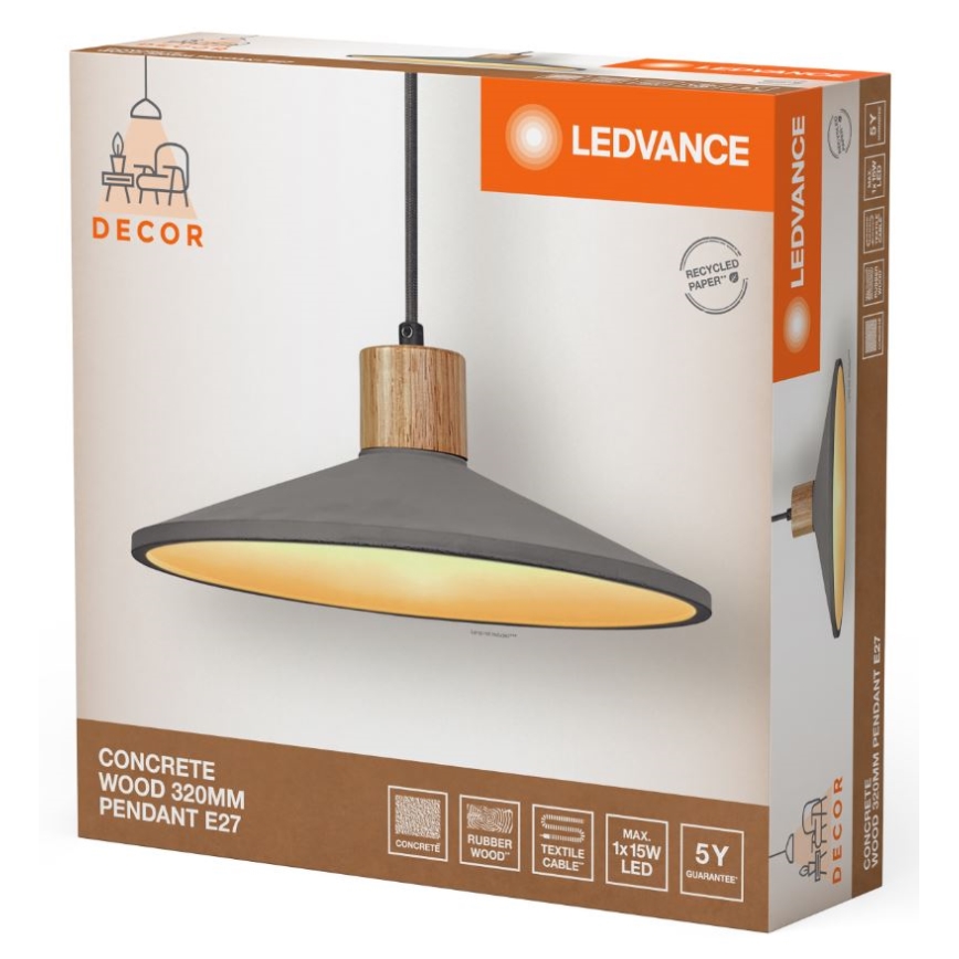 Ledvance - Suspension filaire DECOR CONCRETE 1xE27/15W/230V d. 32 cm béton gris