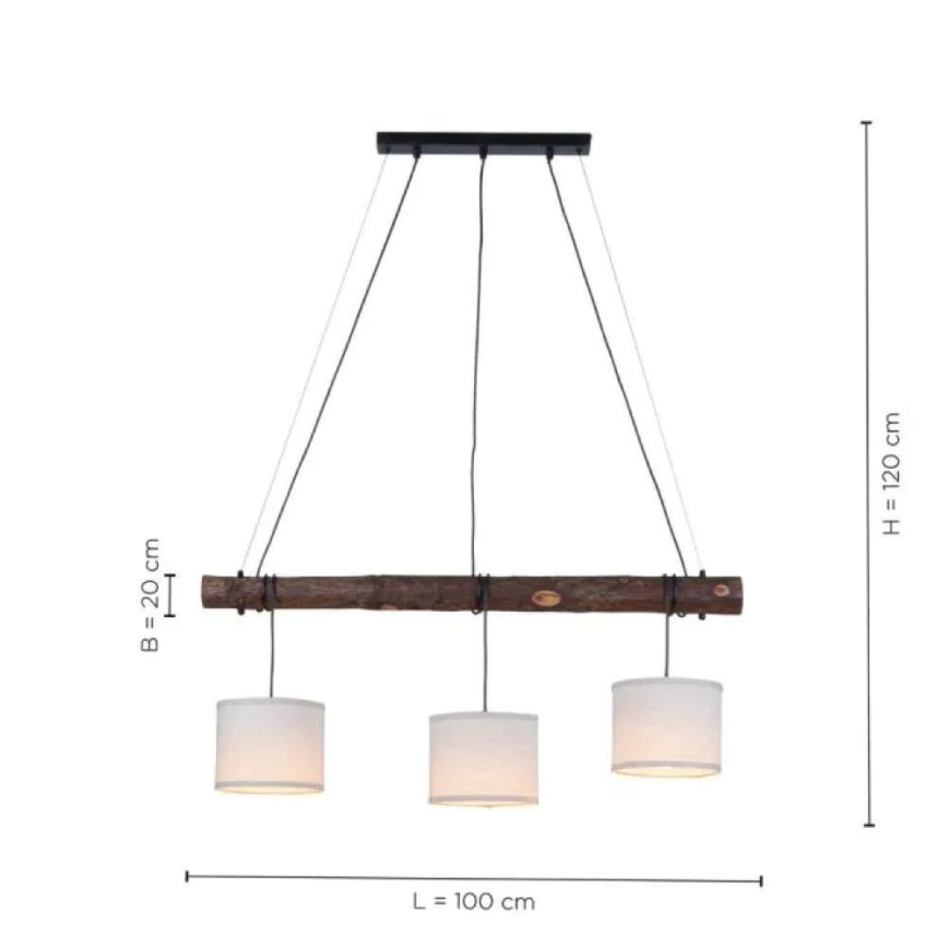 Leuchten Direkt 11238-79 - Hanglamp aan een koord BARK 3xE27/40W/230V hout