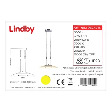 Lindby - Dimbare LED hanglamp aan een koord AMIDALA LED/36W/230V