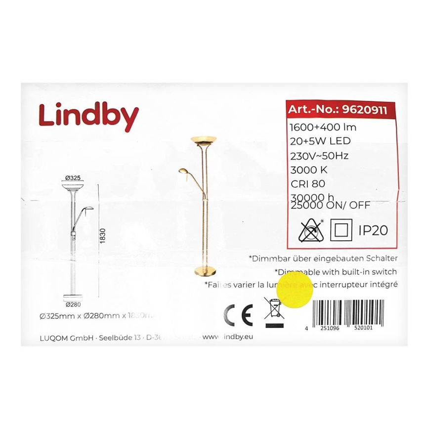 Lindby - Dimbare LED Staande lamp YVETA LED/20W/230V + LED/5W/230V