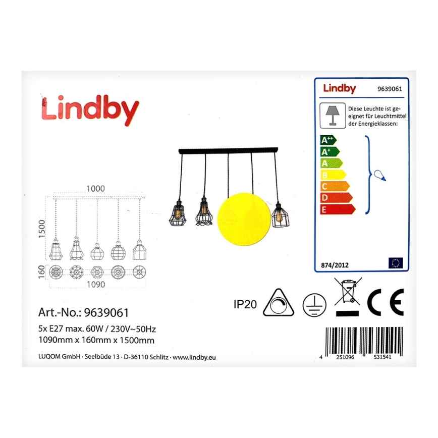 Lindby - Hanglamp aan een koord ALBERTA 5xE27/60W/230V