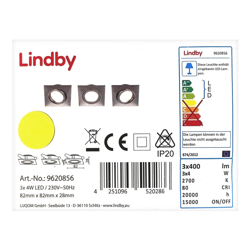 Lindby - LOT 3x Spot encastrable LED ANDREJ LED/4W/230V