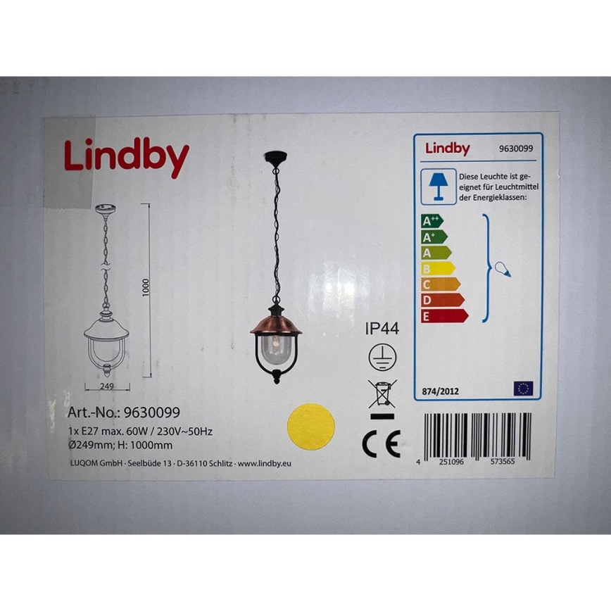 Lindby - Suspension chaîne CLINT 1xE27/60W/230V IP44