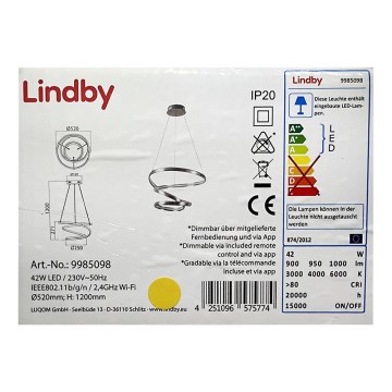 Lindby - Suspension filaire à intensité variable LED VERIO LED/230V + télécommande