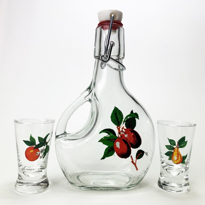 lot 1x Grande bouteille + 2x verre à shot transparent avec motif