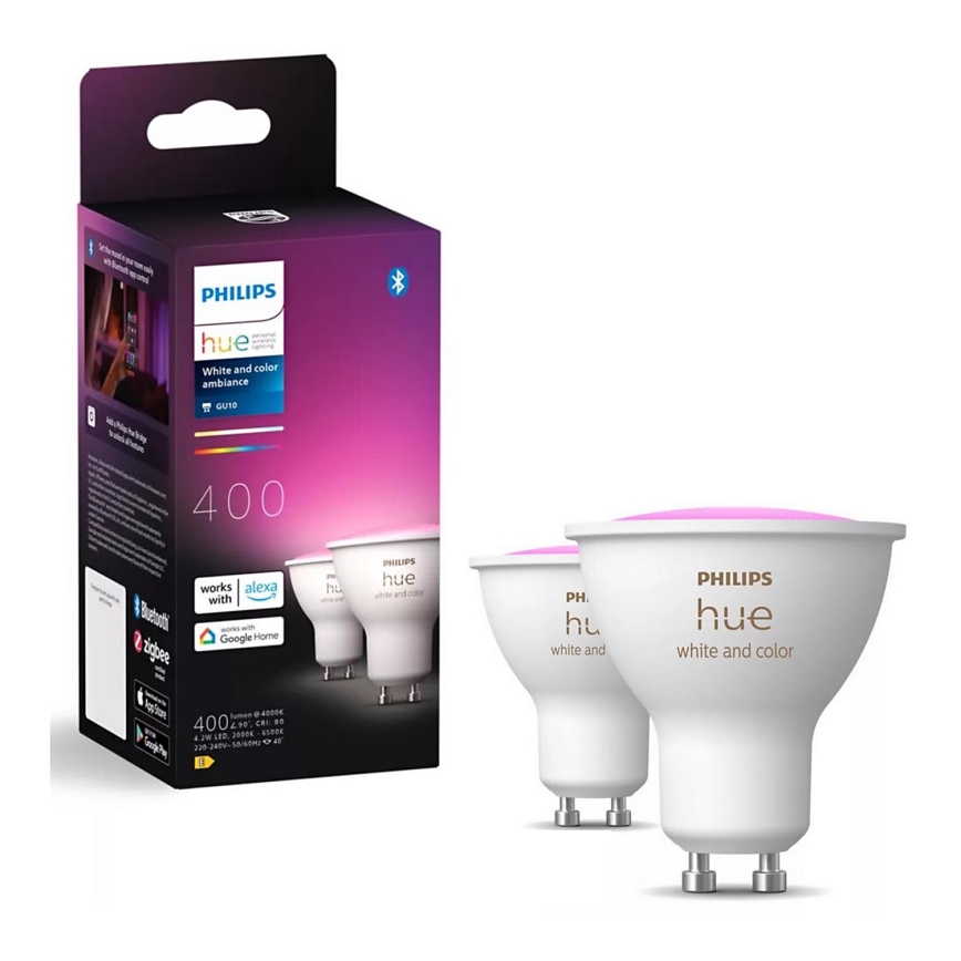 LOT 2x Ampoule à intensité variable LED RGBW Philips Hue White And Color Ambiance GU10/4,2W/230V 2000-6500K