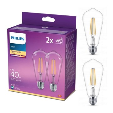 LOT 2x Ampoule LED VINTAGE Philips ST64 E27/4,3W/230V 2700K