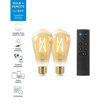 LOT 2x Ampoule à intensité variable LED ST64 E27/7W/230V 2000-5000K CRI 90 Wi-Fi + télécommande - WiZ