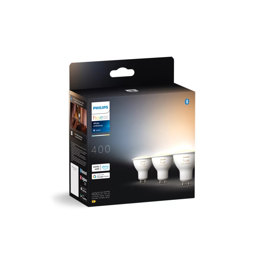 LOT 3x Ampoule à intensité variable LED Philips Hue WHITE AMBIANCE GU10/4,2W/230V 2200-6500K