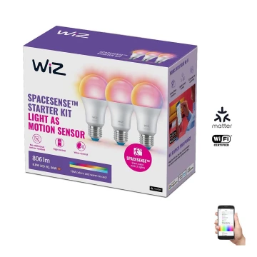 LOT 3x Ampoule à intensité variable LED RGBW A60 E27/8,8W/230V 2200-6500K Wi-Fi - WiZ