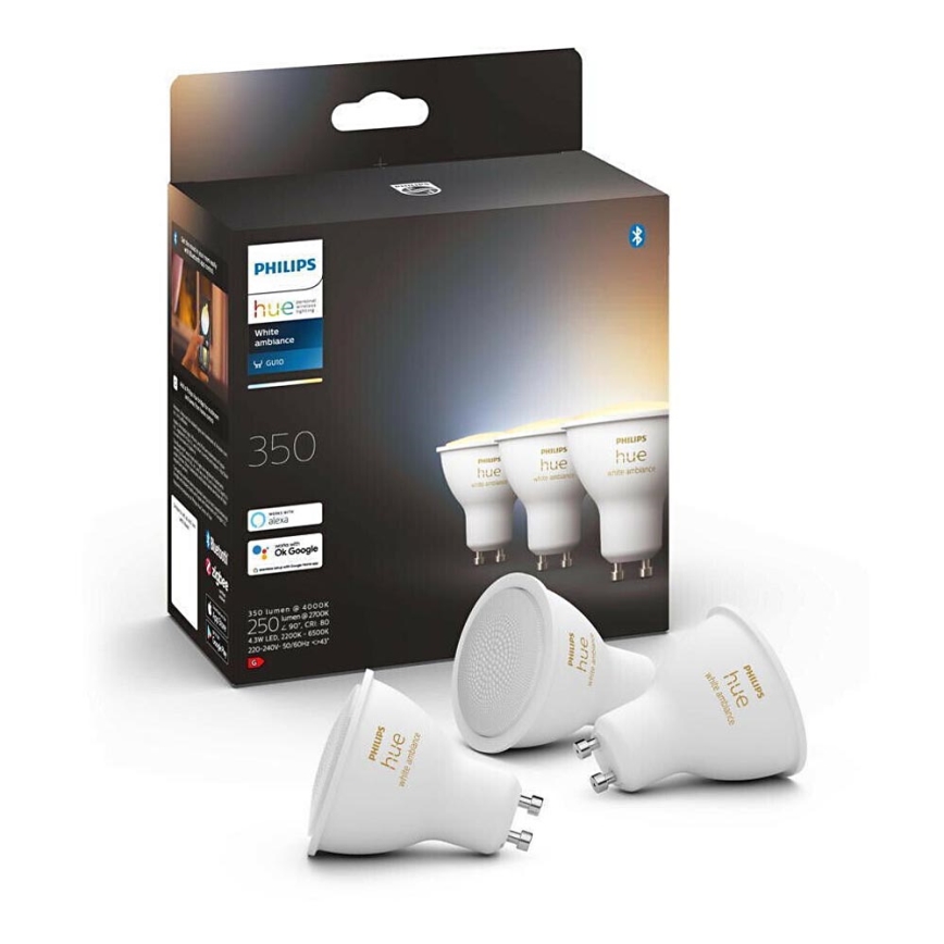 LOT 3xLED Ampoule à intensité variable Philips Hue WHITE AMBIANCE GU10/4,3W/230V 2200-6500