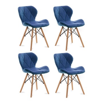 LOT 4x Chaise de repas TRIGO 74x48 cm bleu foncé/hêtre