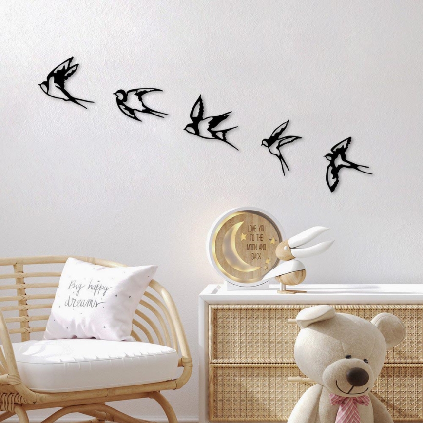 Décoration murale oiseaux sur branche en métal noir 90x16 cm