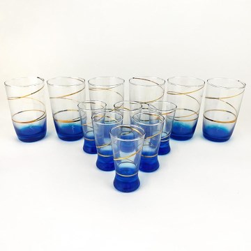 lot 6x verre plus grand et 6x verre à shot plus petit bleu