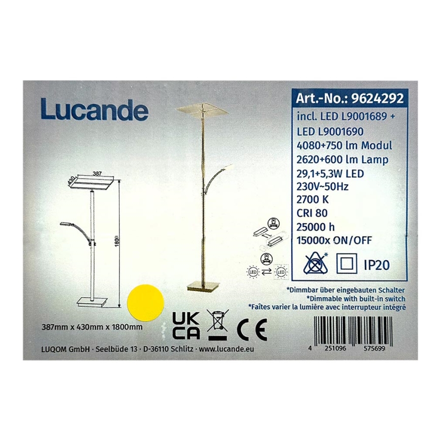 Lucande - LED dimbare vloerlamp PARTHENA LED/29,1W/230V + LED/5,3W/230V