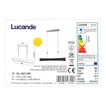 Lucande - Suspension filaire à intensité variable LED EBBA 5xLED/5W/230V