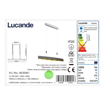 Lucande - Suspension filaire à intensité variable LIO 5xLED/5W/230V