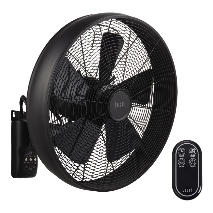 Lucci air 213124 - Ventilateur mural BREEZE 55W/230V noir + télécommande