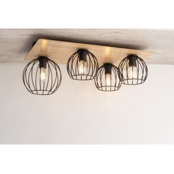 Lustre monté en surface CYBER 4xE27/60W/230V bois/noir