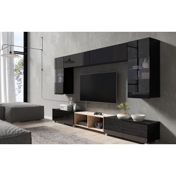 Meuble TV PAVO 37x100 cm noir brillant/mat noir