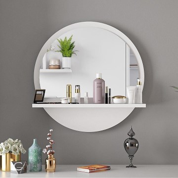 Miroir mural avec une étagère 45x45 cm blanc