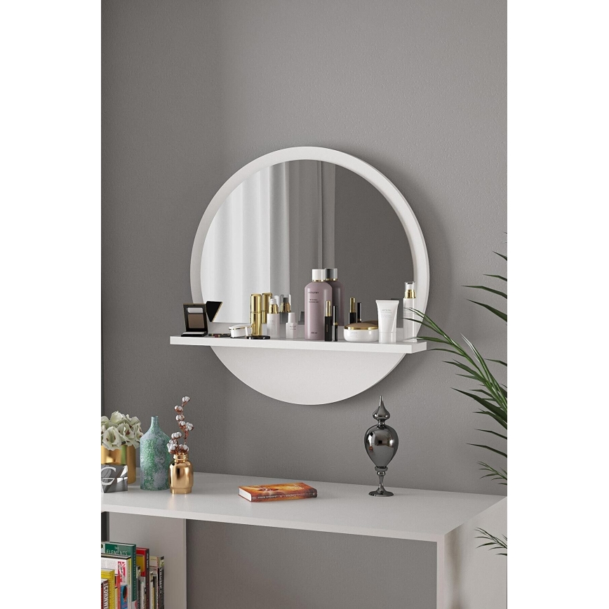 Miroir mural avec une étagère 45x45 cm blanc