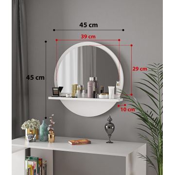 Miroir mural avec une étagère 45x45 cm blanc