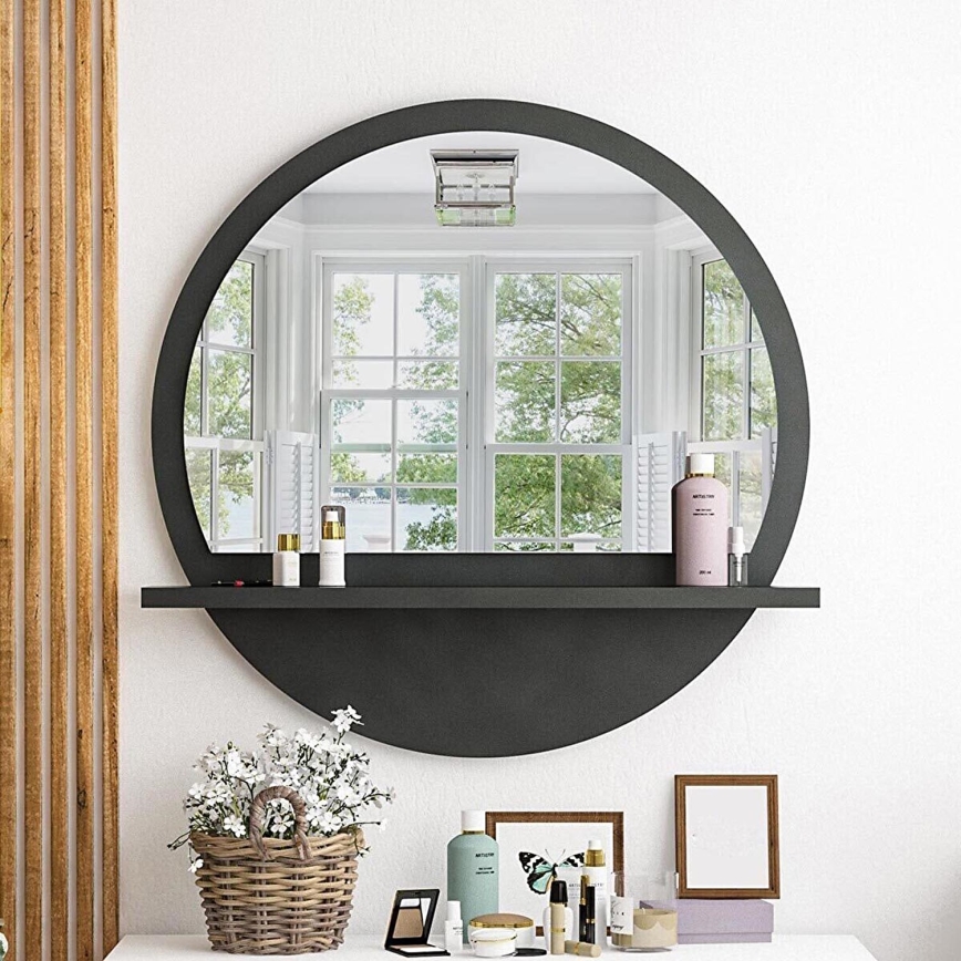 Miroir mural avec une étagère d. 60 cm anthracite