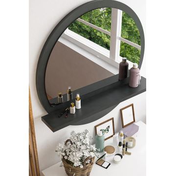 Miroir mural avec une étagère d. 60 cm anthracite