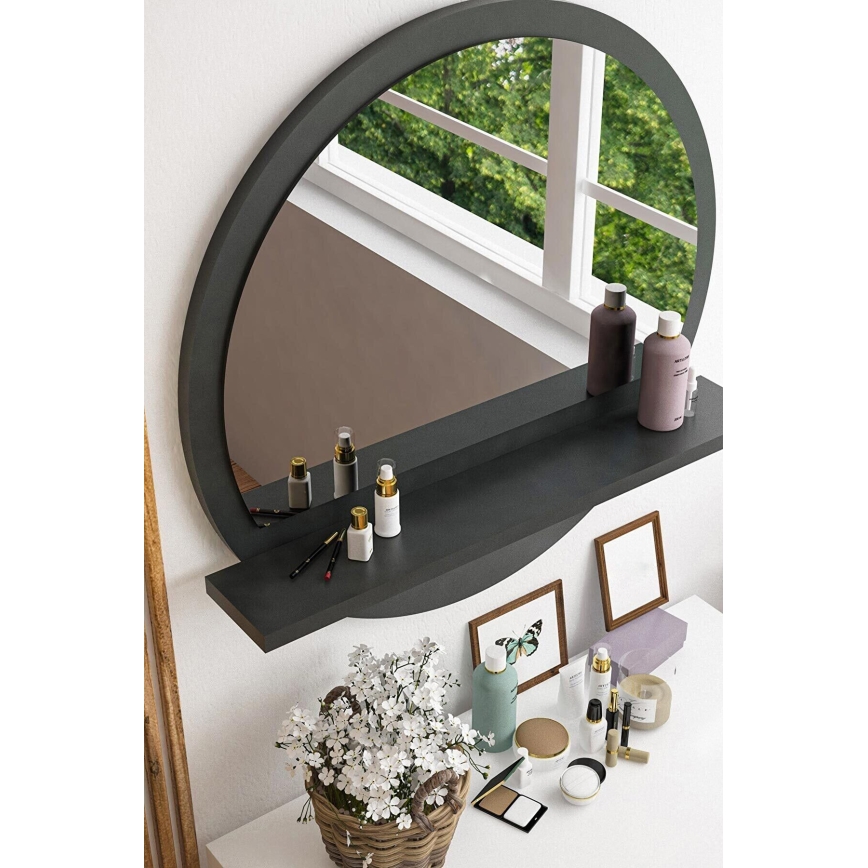 Miroir mural avec une étagère d. 60 cm anthracite