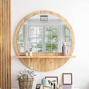 Miroir mural avec une étagère d. 60 cm pin atlantique