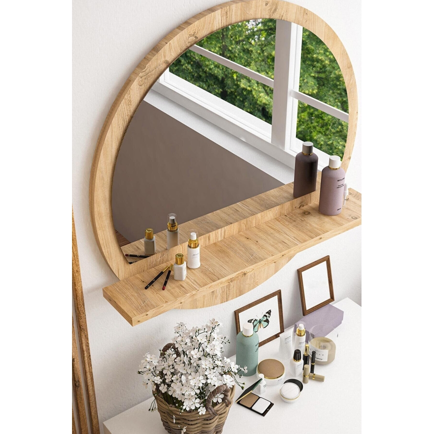 Miroir mural avec une étagère d. 60 cm pin atlantique