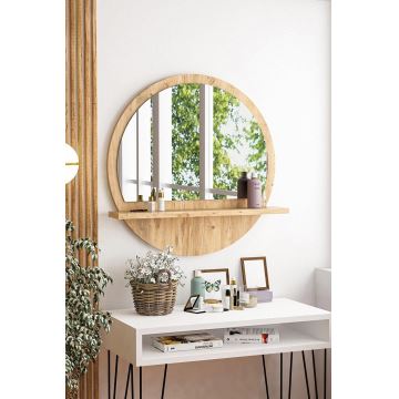 Miroir mural avec une étagère d. 60 cm pin atlantique