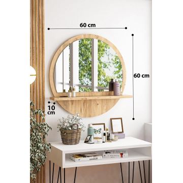 Miroir mural avec une étagère d. 60 cm pin atlantique