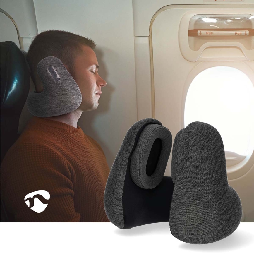 Travel pillow met inbouw draadloze headphones grijs