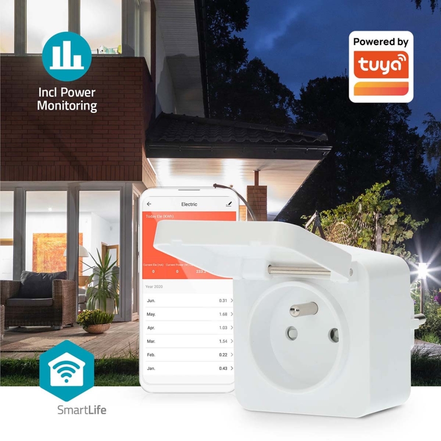 Prise connectée 3680W/230V/ Type E/16A Wi-Fi Tuya IP44