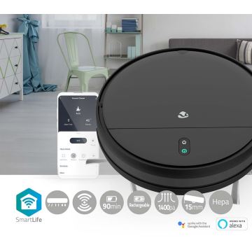 Aspirateur robotisé connecté Wi-Fi noir + télécommande