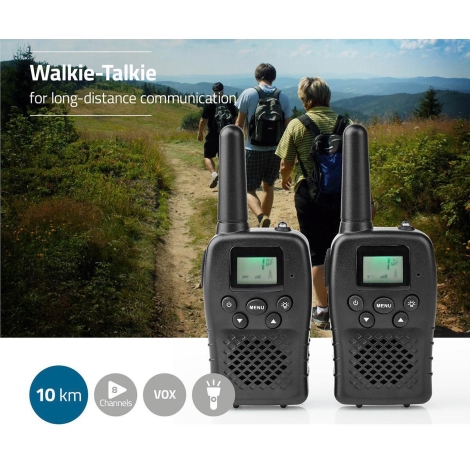 Nedis WLTK0800BK - LOT x2 Talkie-walkie avec lumière LED 3xAAA portée 10 km