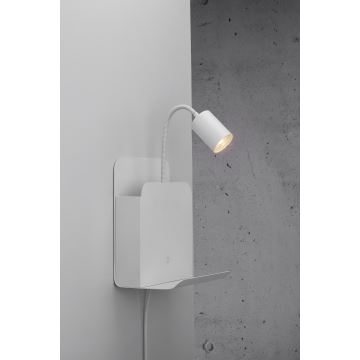 Nordlux - Spot mural avec une étagère et USB ROOMI 1xGU10/8W/230V blanc