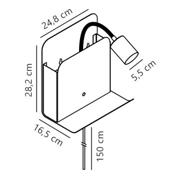 Nordlux - Spot mural avec une étagère et USB ROOMI 1xGU10/8W/230V blanc