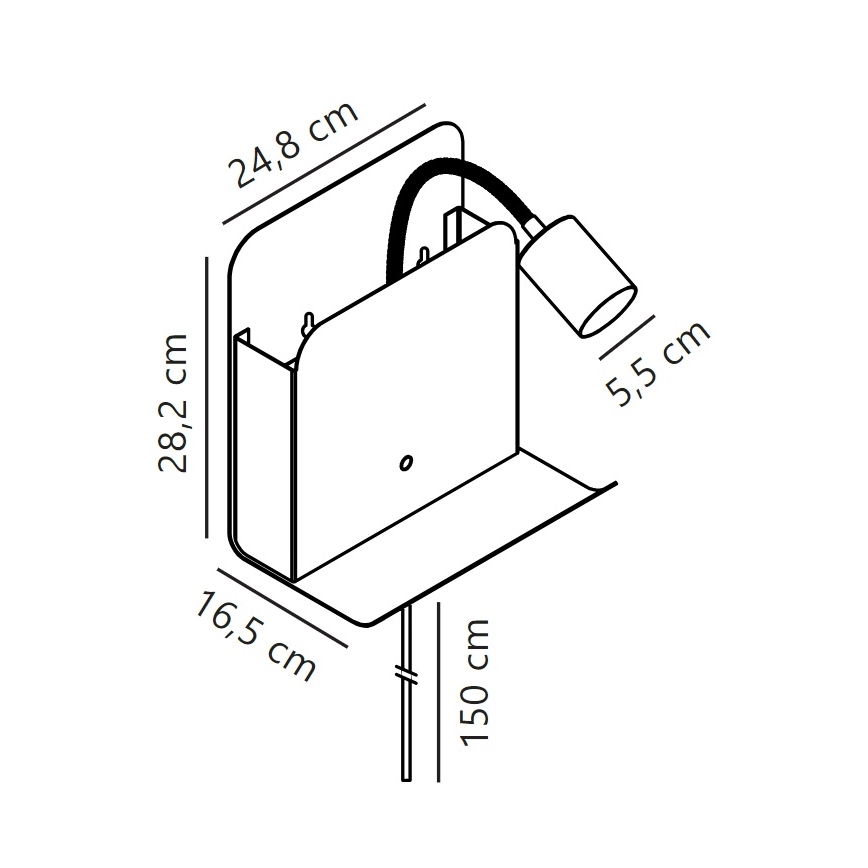 Nordlux - Spot mural avec étagère et USB ROOMI 1xGU10/8W/230V noir