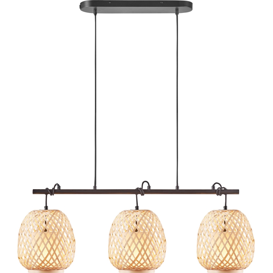 Nordlux - Hanglamp aan een koord HISOKA 3xE27/40W/230V zwart/bamboe