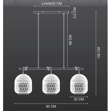 Nordlux - Hanglamp aan een koord HISOKA 3xE27/40W/230V zwart/bamboe