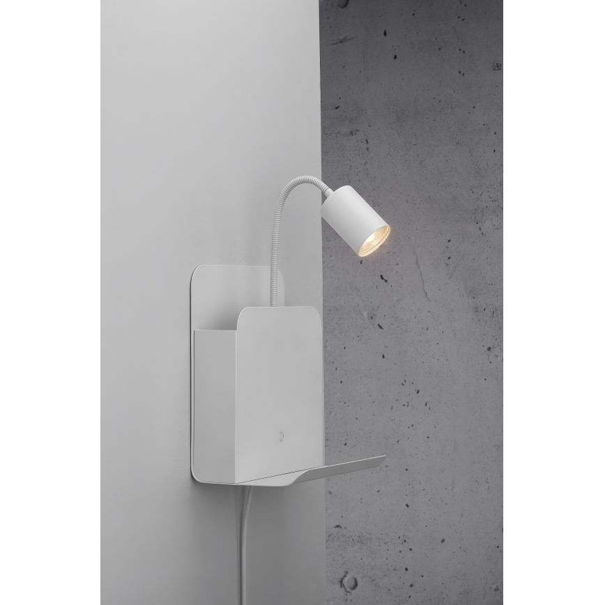 Nordlux - Wandspot met een plank en USB ROOMI 1xGU10/8W/230V wit