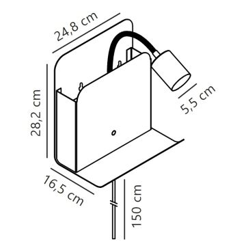 Nordlux - Wandspot met plank en USB ROOMI 1xGU10/8W/230V zwart