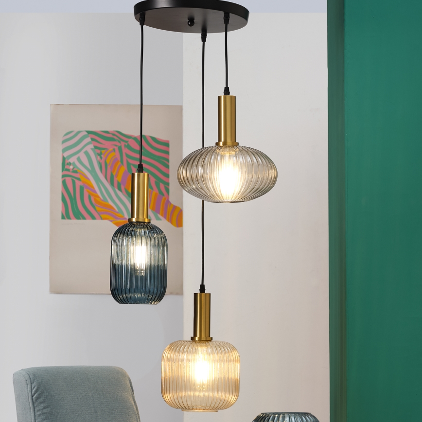 ONLI - Hanglamp aan een koord DOROTY 1xE27/22W/230V blauw/goud