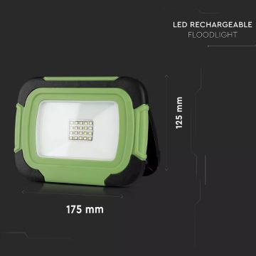 Oplaadbare LED Schijnwerper SAMSUNG CHIP LED/10W/3,7V IP44 6400K groen