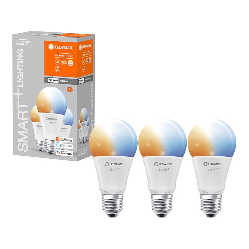 PACK 3x Ampoule à intensité variable LED SMART+ E27/14W/230V 2700K-6500K Wi-Fi - Ledvance