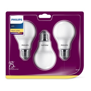 PACK 3x Ampoule LED Philips A60 E27/10.5W/230V 2700K