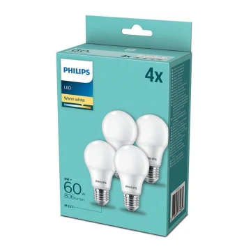 PACK 4x Ampoule LED Philips E27/8W/230V 2700K